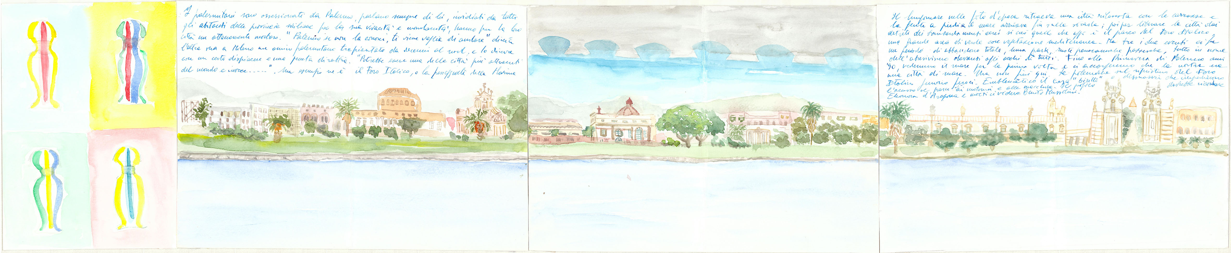 V. Di Chiara, Foro Italico dal mare, acquerello 2017